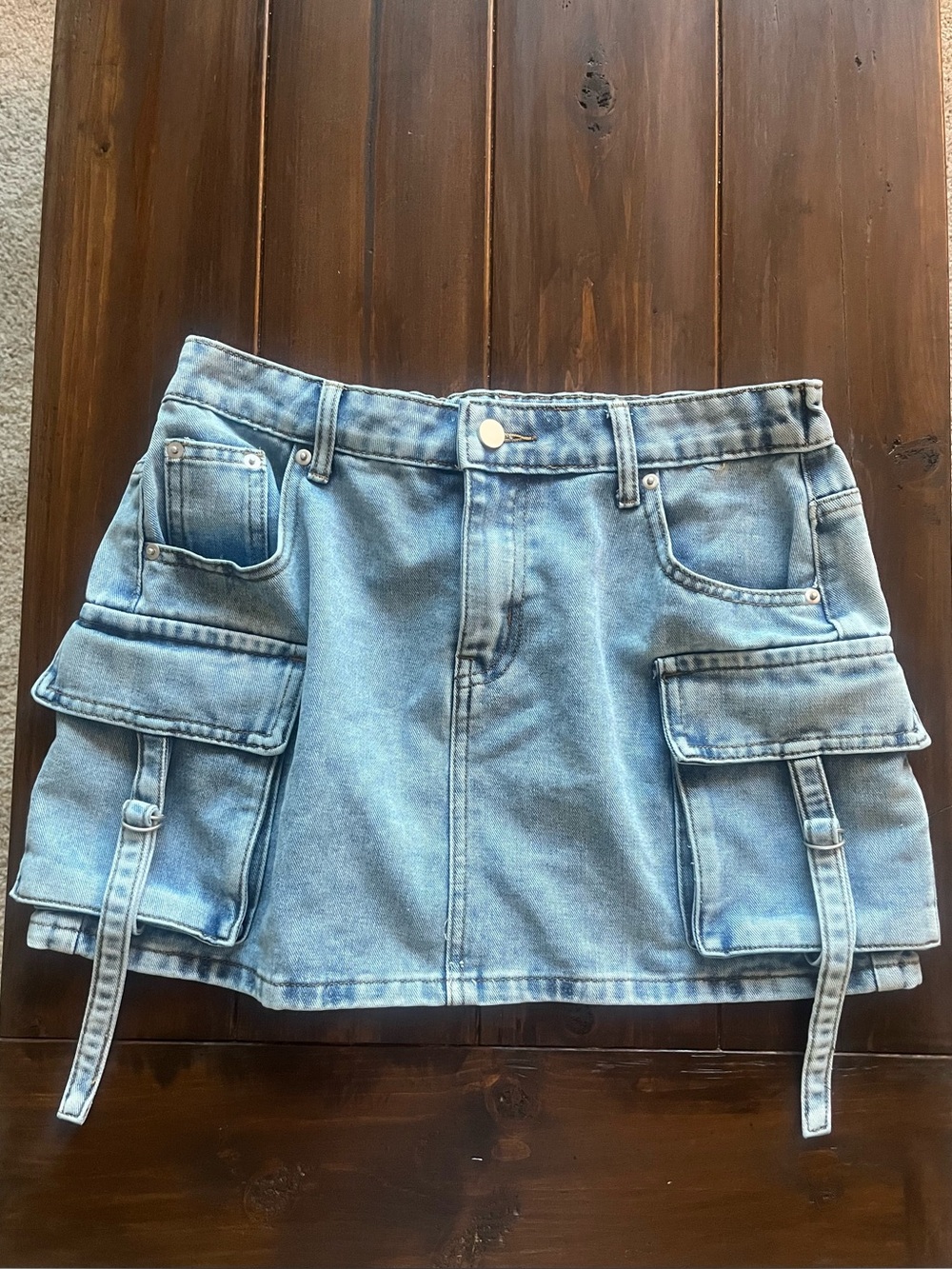 Orange Kiss Denim Mini Cargo Skirt